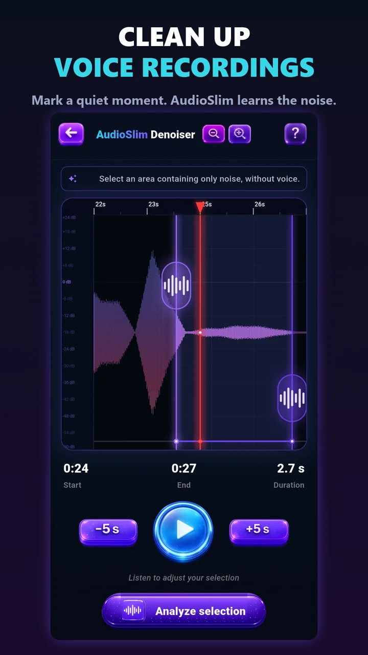 AudioSlim voice denoiser waveform