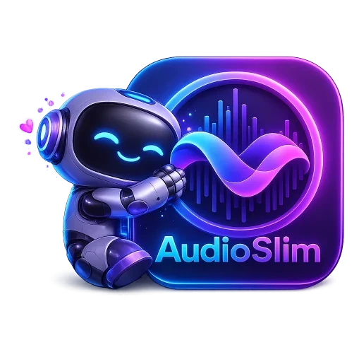 AudioSlim robot and waveform logo