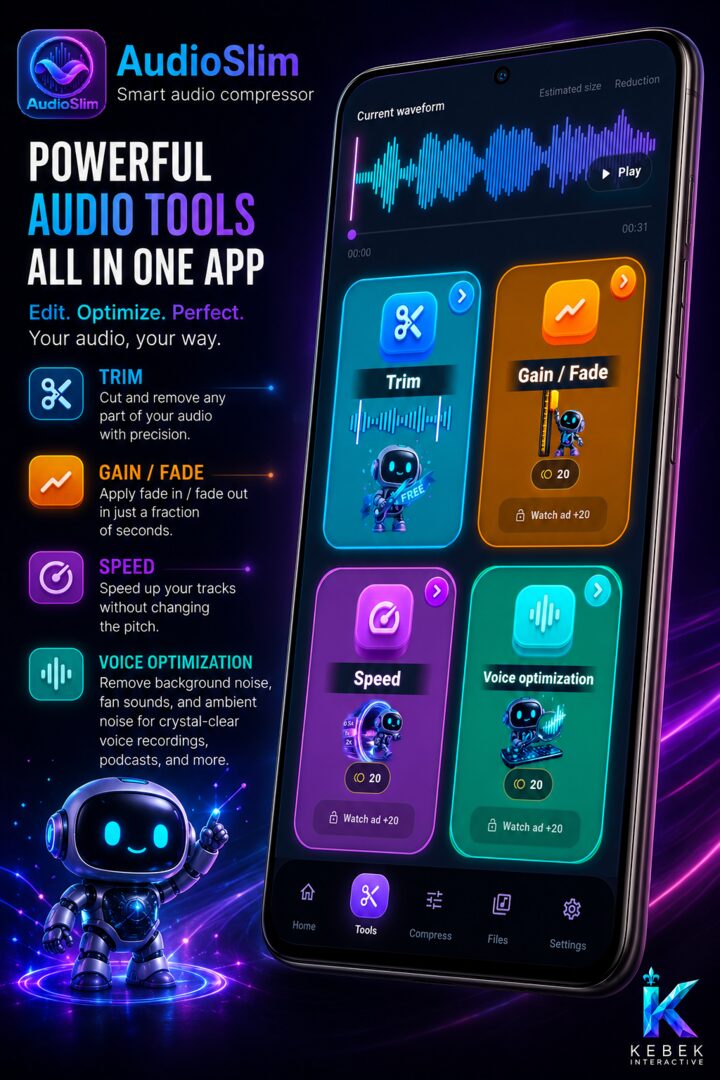 Outils de découpage, gain, fondu, vitesse et optimisation vocale d'AudioSlim