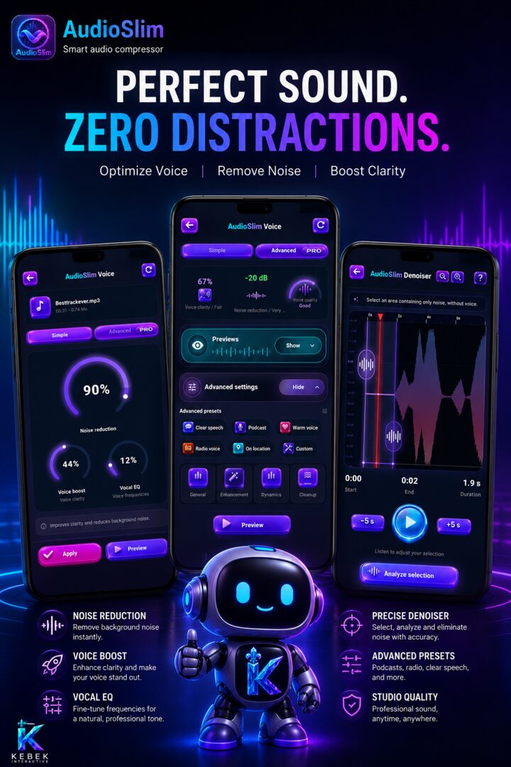 Écrans d'optimisation vocale et de réduction du bruit d'AudioSlim
