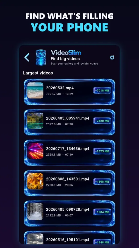 Find the videos taking the most storage