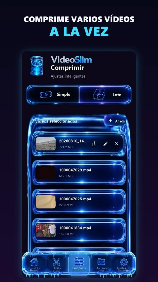 Comprime varios videos en un solo Lote