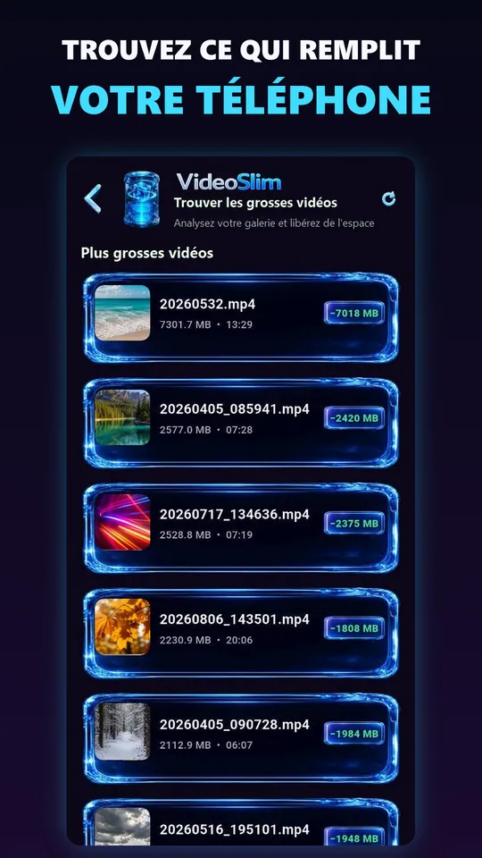 Repérez les vidéos qui occupent le plus d'espace